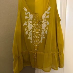 Kimchi Blue Mustard Yellow Cross Stitch Tank